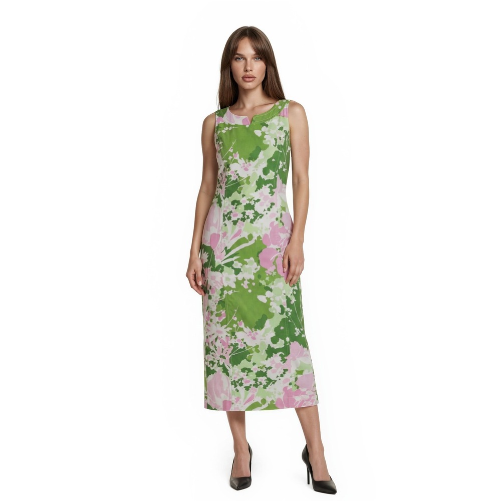 Talbots Sheath Dress Women's Size 2P Green Pink Floral Cotton Sleeveless